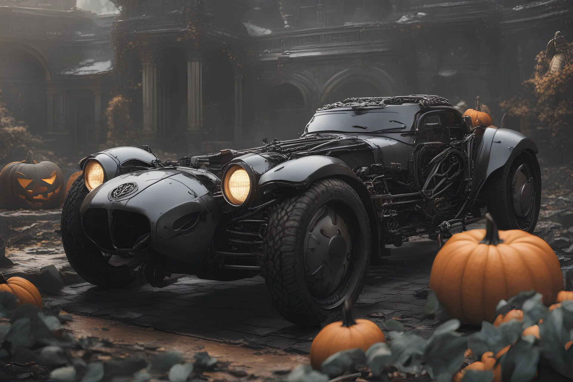 Venom machine in nier automata artstyle, pumpkin, halloween them, winter, close picture, fantasy world, intricate details, highly detailed, high details, detailed portrait, masterpiece,ultra detailed, ultra quality