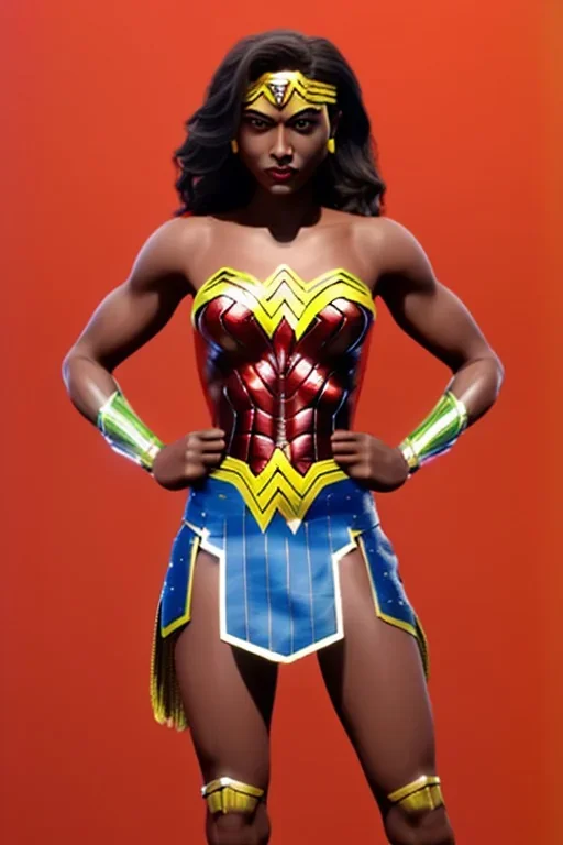 wonder woman in Kente costume, cinematic, ghana colours, african pattern, engraved, high detail