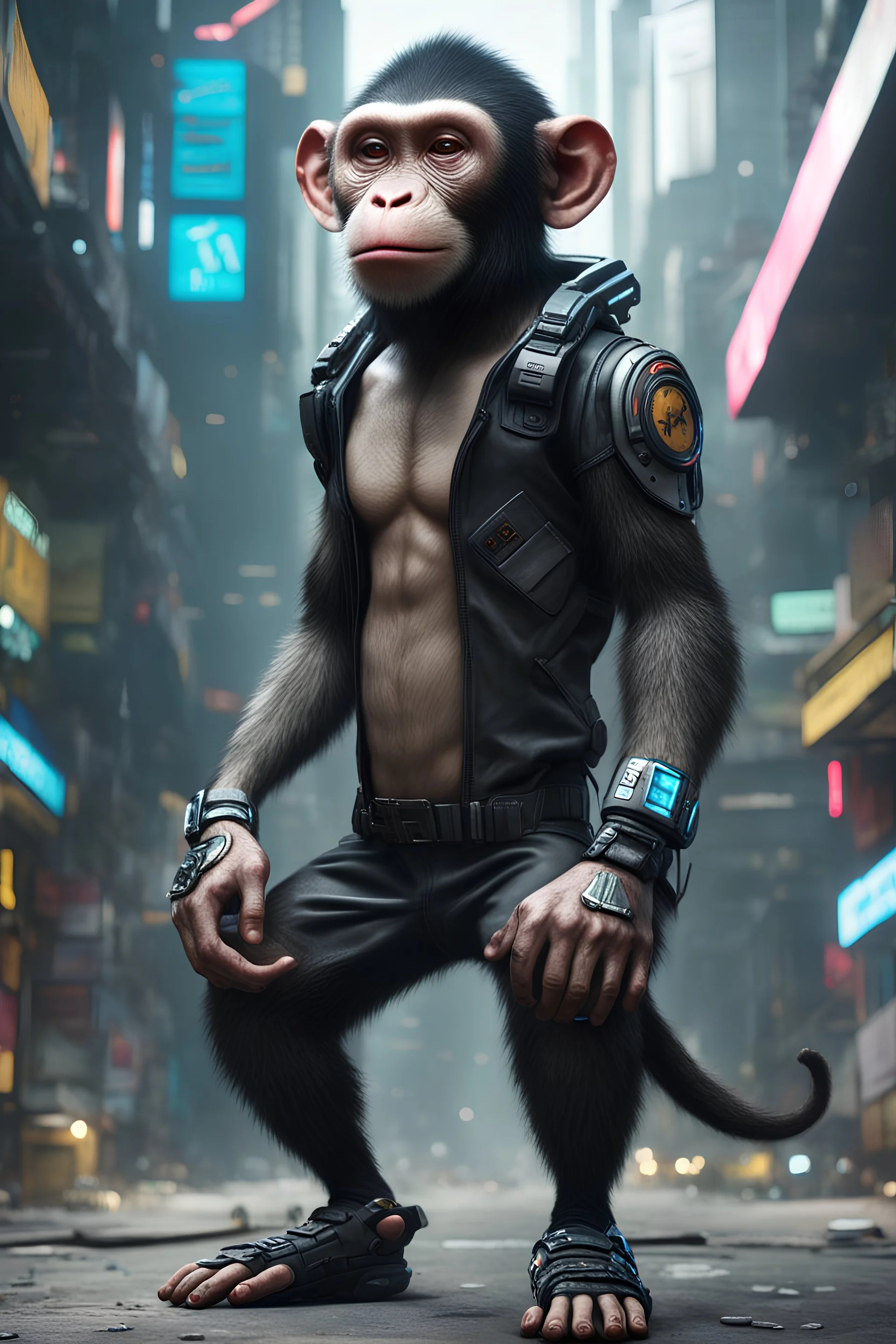 cyberpunk monkey indonesia, 8k, realistic, full body