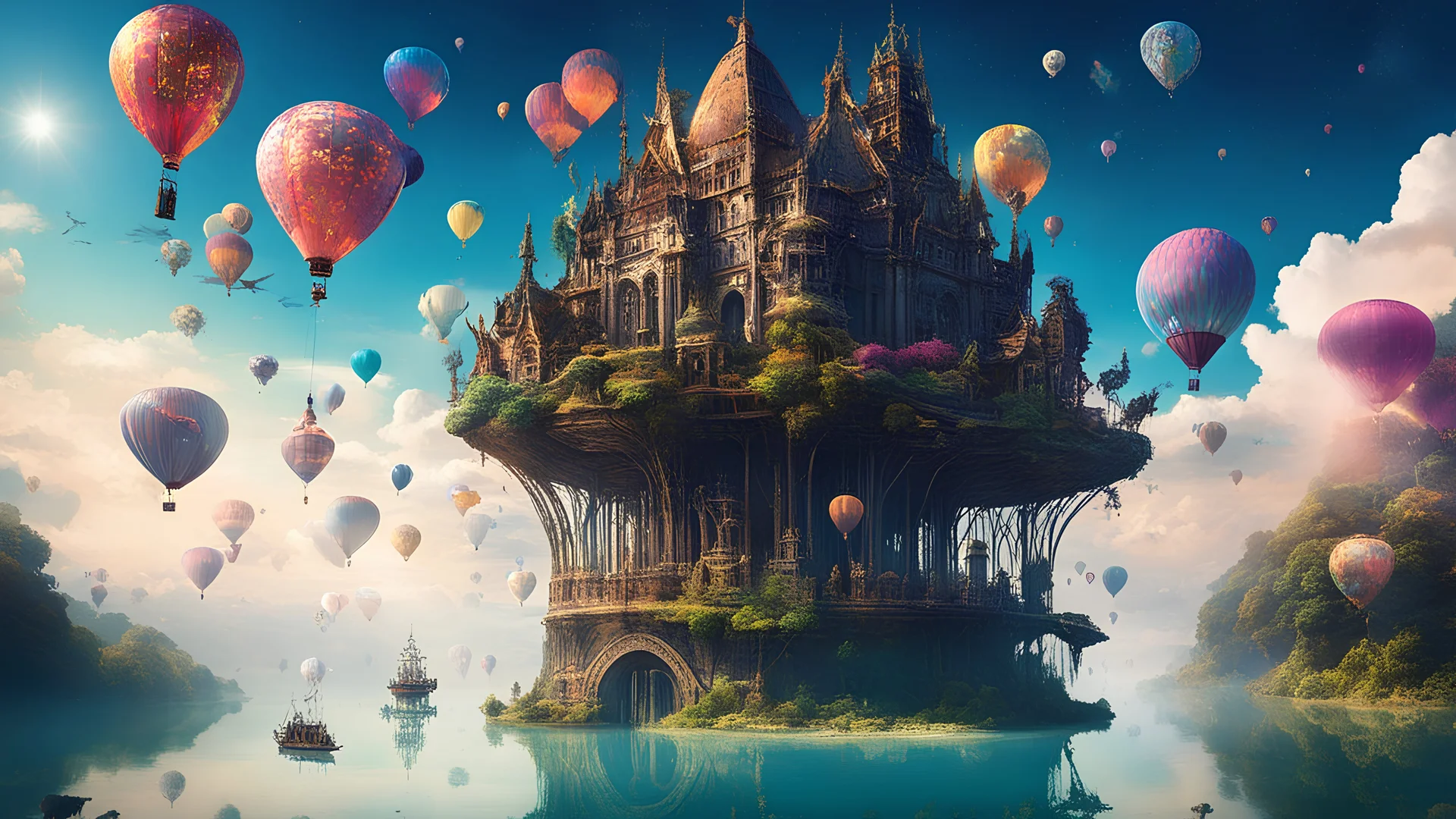 In a realm where gravity is a whimsical notion and colors dance with a life of their own, an ancient clocktower made of gears spins backward, casting shadows that unravel memories. Amidst floating islands adorned with upside-down forests, a troupe of winged elephants parades through the sky, trailing stardust in their wake. In the distance, a carnival of sentient balloons exhales melodies that shape-shift into forgotten lullabies. Welcome to the Dreamweaver's Bazaar.