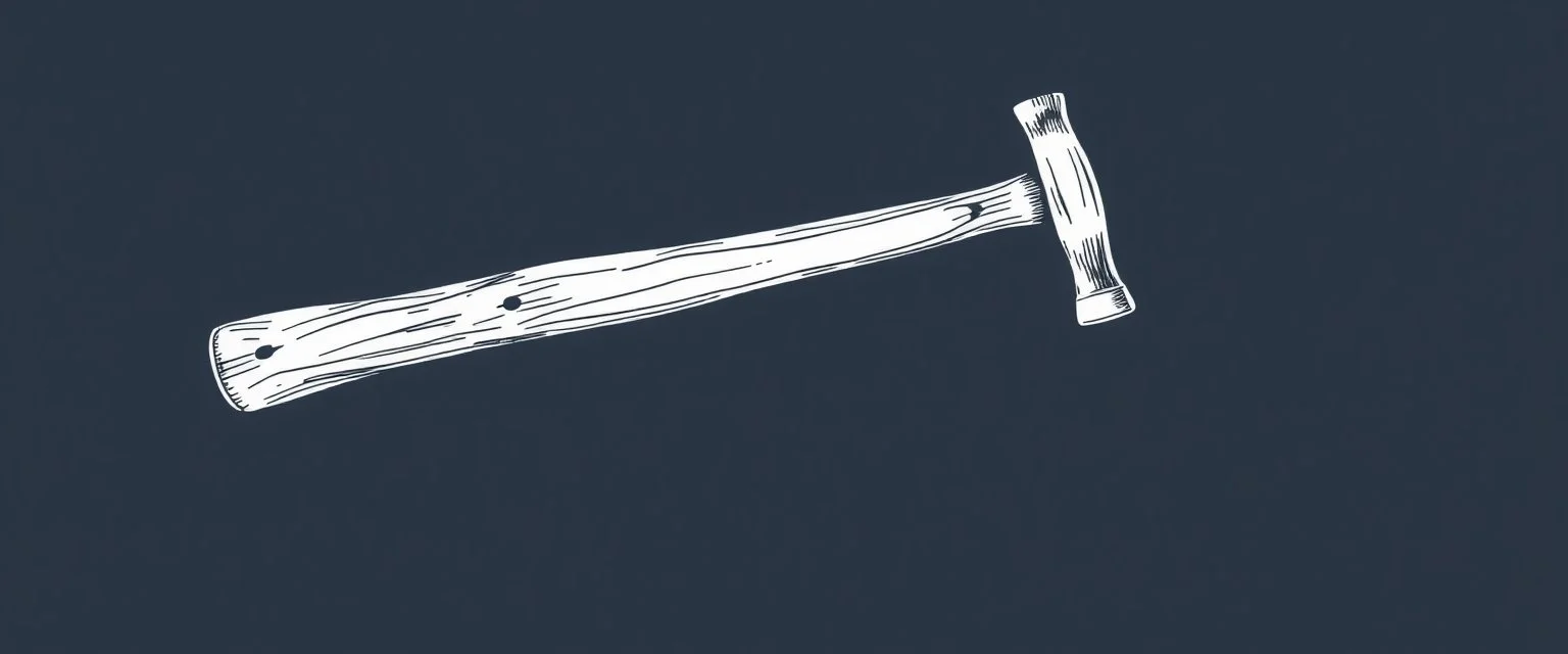 horizontal image of a carpenrty hammer, detailed line drawing, vector