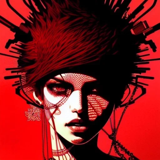 beautiful punk girl, hyper detailed, intricately detailed, illustration by <kilian eng> <Yoji Shinkawa>, darkred tones,