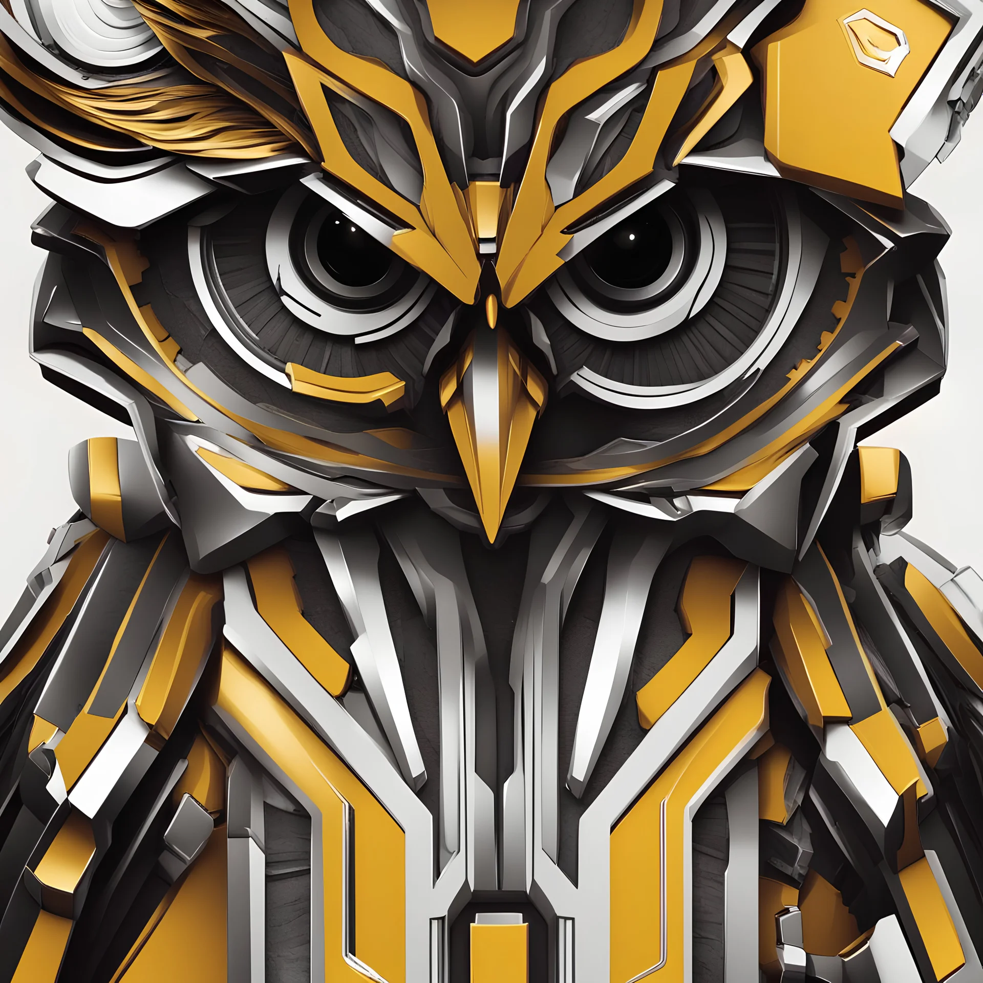 Prompt: "Craft a standout logo incorporating a robotic owl face that embodies techpunk aesthetics and confidence. Design the vector illustration with sharp details for a polished look. Render the logo in 32K UHD resolution with eye-catching 3D lighting effects against a white background. Use the colors ABanana Yellow #ffe135 and Barn Red #7c0a02 for a bold and engaging color harmony. The logo should be both simple and versatile, aligning with user-friendly professionalism while serving as an exc