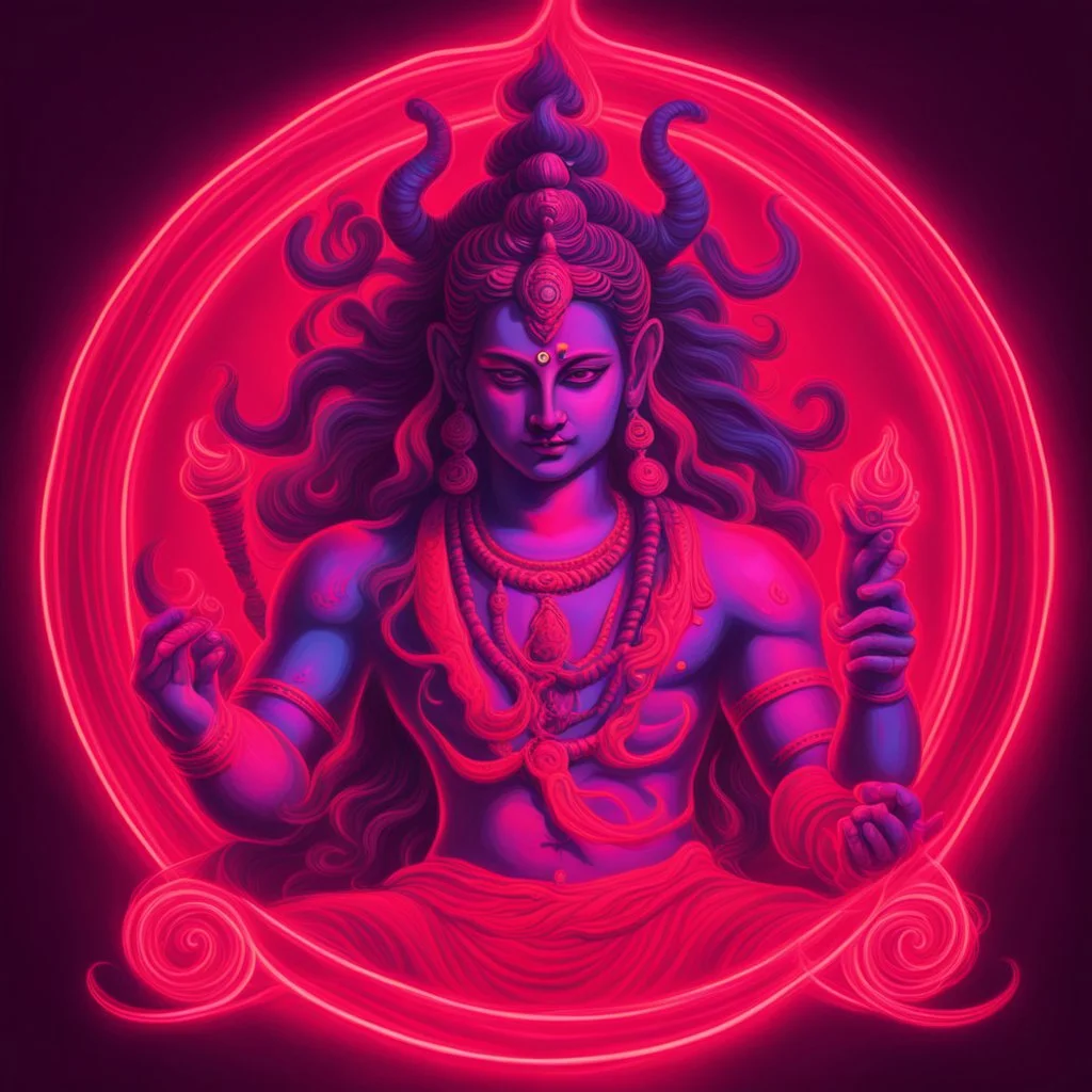 God shiva Demonic image in neon red color pallet