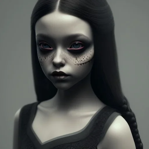 jenna ortega black dress, dark make up, gothic style, wednesday addams, hyper detail, octane render, unreal engine 5, 8k resolation