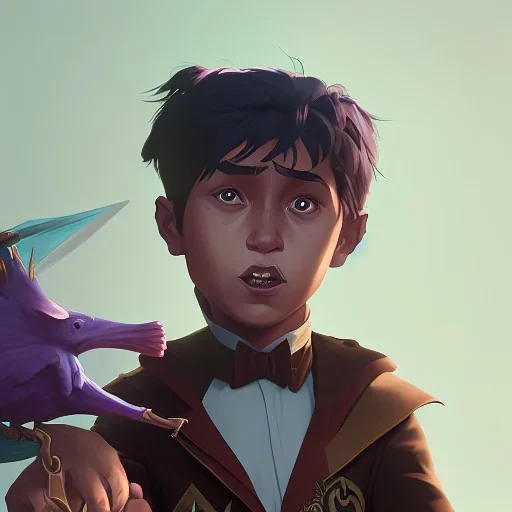 Portrait of a wizard kid with his pet by Nick Harris