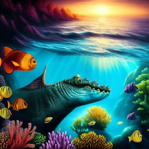 ultra detailed fullbody portrait of Sea monster underwater, extremely detailed digital painting, intrincate, extremely detailed face,crystal clear Big eyes, in the style of Kaare Andrews, mystical colors , perfectly centered image, perfect composition, rim light, beautiful lighting, 8k, stunning scene, raytracing