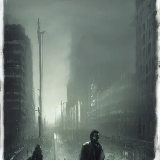 Zombie Jason momoa, dramatic light, cityscape, twilight, dystopian setting, high contrast, painted by greg rutkowski, cinematic