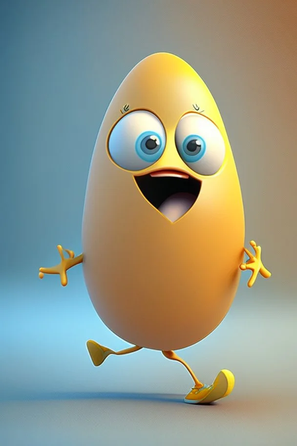 3d egg character with hands and legs, cute like pixar character