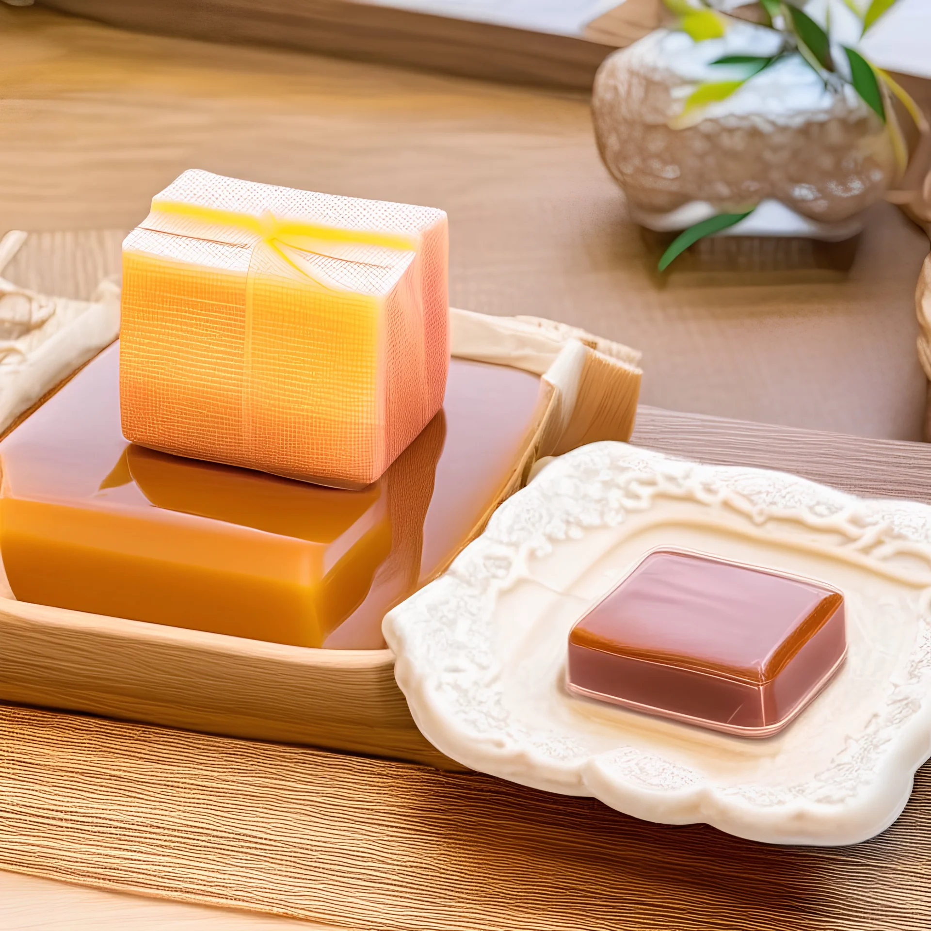 soap and box Warm colors Japan style Placed on the table with cloth and decorations in the cafe