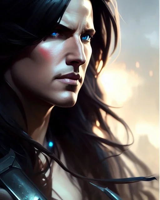 "matt mercer, beautiful eyes, full-scale head and shoulders portrait, 8k resolution concept art portrait by Greg Rutkowski, Artgerm, WLOP, Alphonse Mucha dynamic lighting hyperdetailed intricately detailed Splash art trending on Artstation triadic colors Unreal Engine 5 volumetric lighting Splash art fantasy