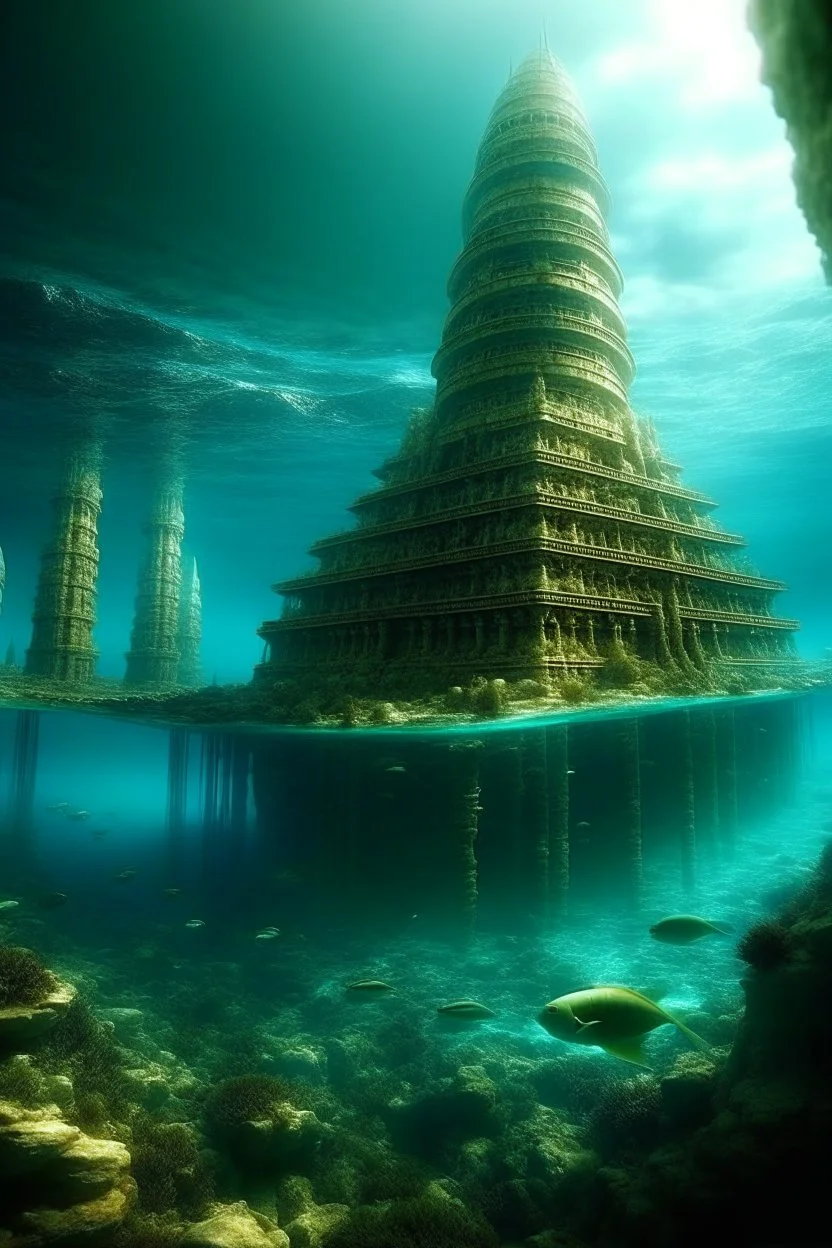 pemandangan atlantis di dalam air dengan peradaban super maju nya ketika sedang dalam masa paling jaya nya