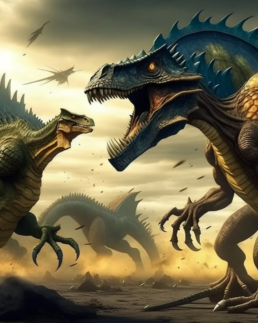 War between dinosaurs and aliens