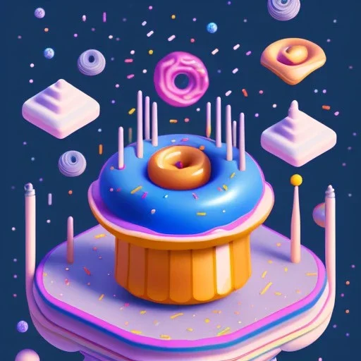 100mm photo of isometric floating donut in the sky, surreal donut with sprinkles, intricate, high detail, behance, microworlds smooth, macro sharp focus, centered