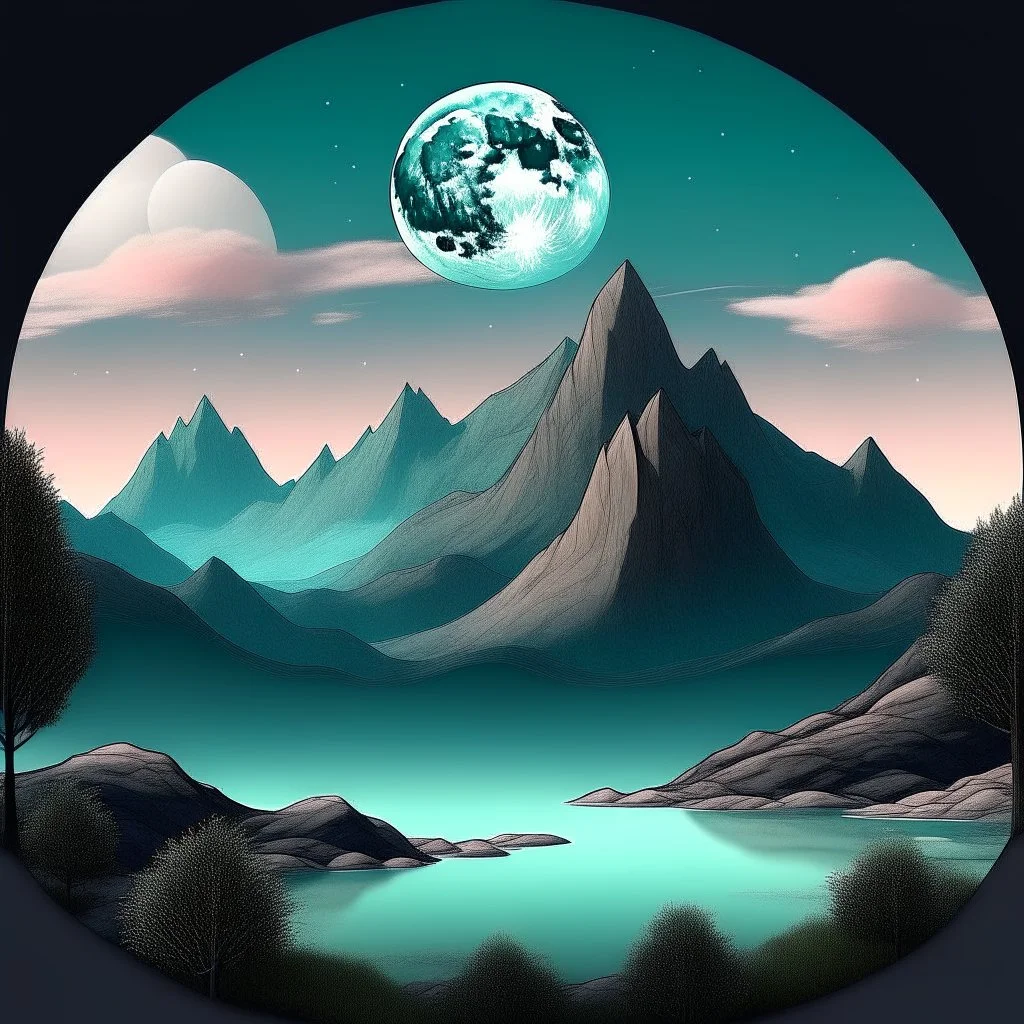 Mountain, moon, landscape, tree's and water