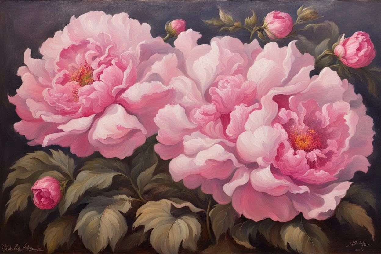 pink pieons .19th painting