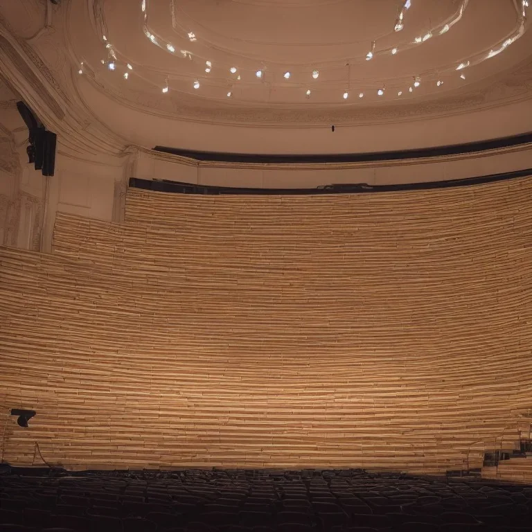 a single chair on stage under spotlight at an empty symphony hall