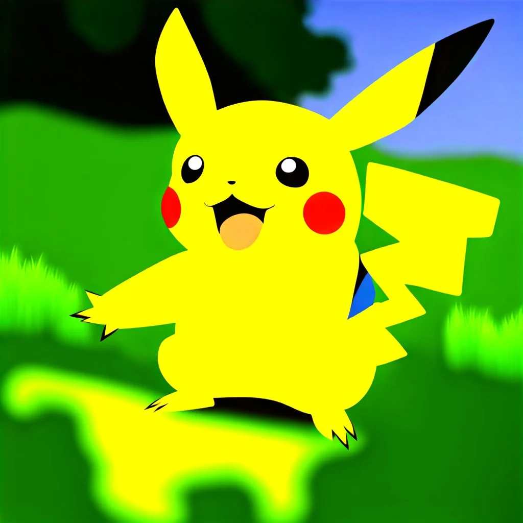 Pikachu, passant on a verdant field