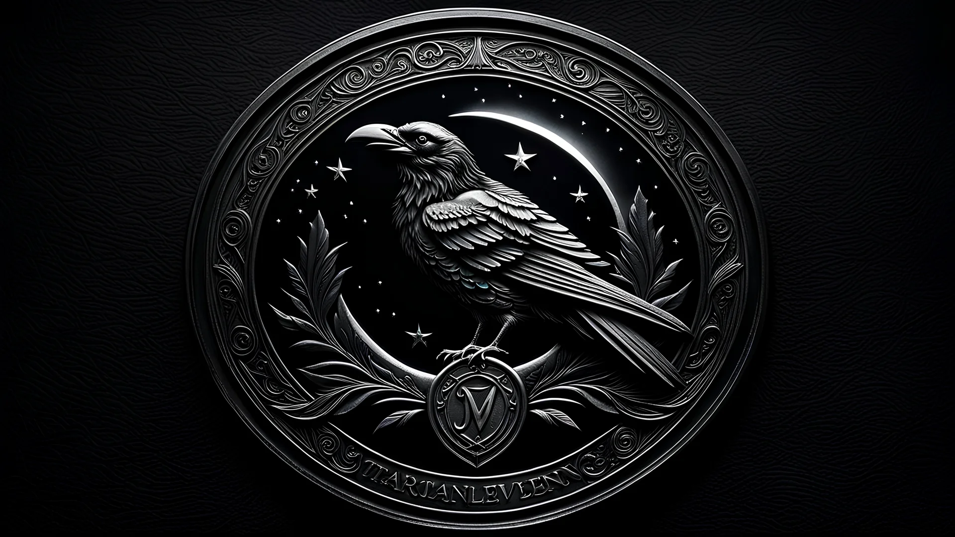In the dimly lit ambiance of an old tavern, a captivating logo design seamlessly blends the mystique of witchcraft, the cleverness of a raven, and the enigmatic allure of the moon. Crafted with intricate detail, the logo portrays a charismatic raven in a style reminiscent of ancient artistry, its feathers etched into rich black leather. Against a backdrop of starlit shadows, the design exudes a magical aura, tantalizing the viewer's imagination through this immaculate creation.