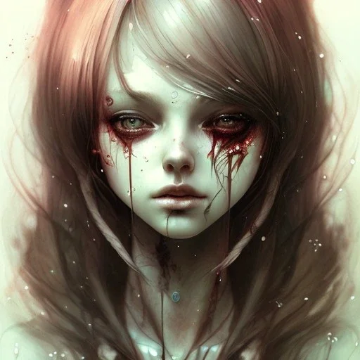 body anormal cry blood girl cute, watercolor illustration by <agnes cecile> <John Kenn Mortensen> <Yoji Shinkawa>,