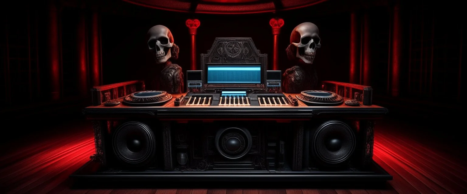 DJ of the damnded, insanely detailed DJ booth in hell, MID set, speakers and equipment made of bone, anatomically correct, add more skulls in th audience, photorealism, vray, 8k 3d https://stablecog.com/generate?o=a67b60e0-edd2-418d-9744-d1d585055d7f