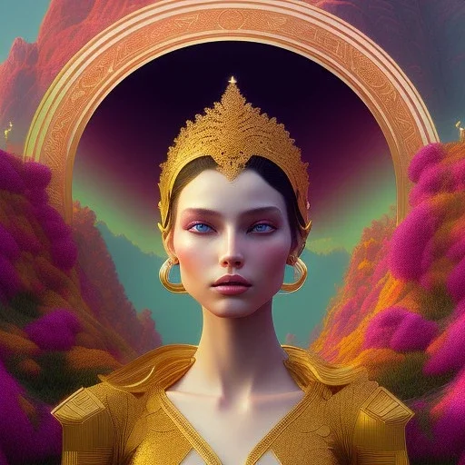 a beautiful girl in a morning dreamland, coherent design, symmetrical, vivid color, complementary color, golden ratio, detailed, sharp lines, intricate, rainbowshift, by maxfield parrish, deviantart, octane render