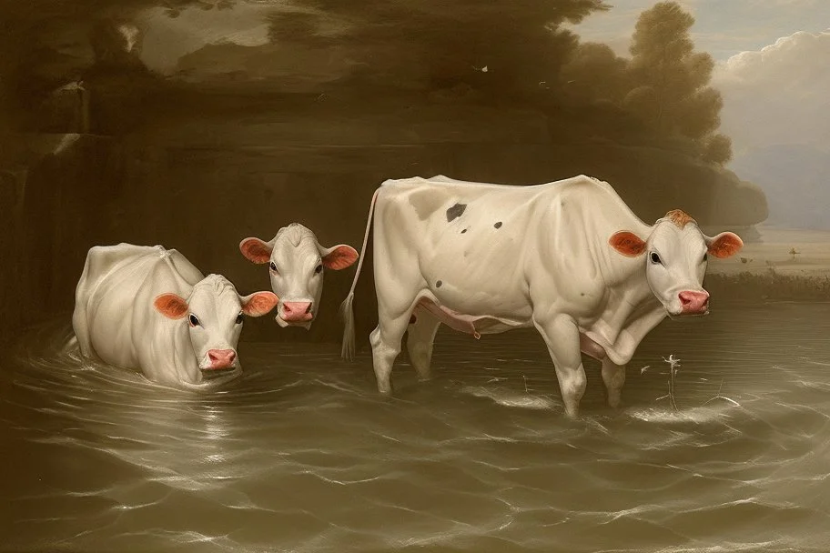 cows swimming in deep water by Correggio