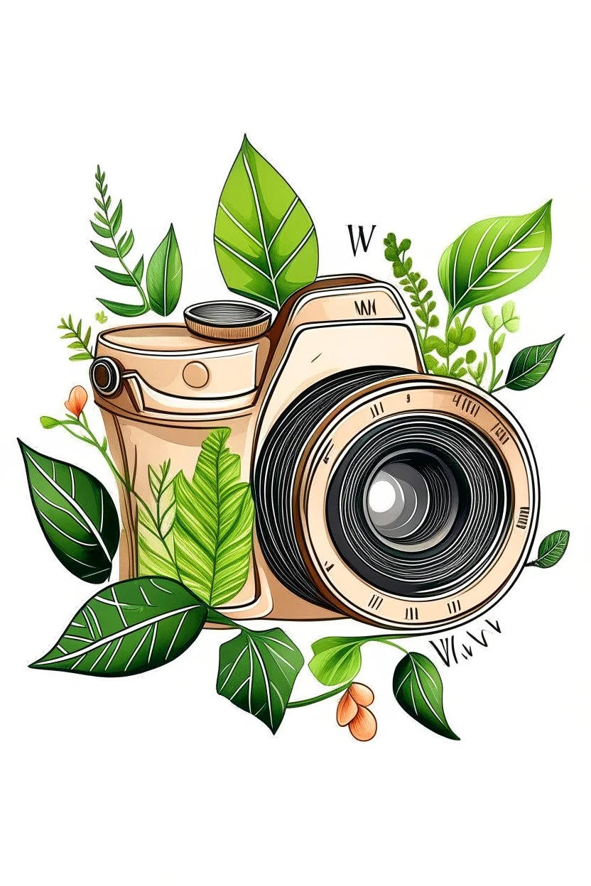 Style: illustration CAMERA WAITHE BEST NATUR Text: "WOOM-NATURE" no background)