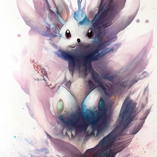 Cute Pokémon, watercolor illustration by <agnes cecile> style <Yoji Shinkawa>, <Jackson Pollock>, intricate detail , soft smooth lighting, soft pastel colors,