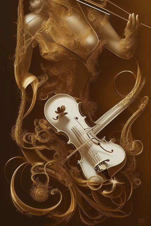 Oil painting violin White gold White background