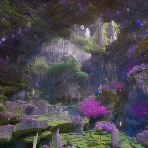 magical blu castel, bioluminsescent plants, 8k resolution, dynamic lighting, ultra hyperdetailed, waterfalls, ultra colourful flovers and butterflys,, very small details, realistic.