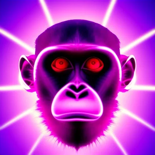 A beautiful portrait of a cyborg monkey purple neon color scheme, high key lighting, volumetric light high details psychedelic background