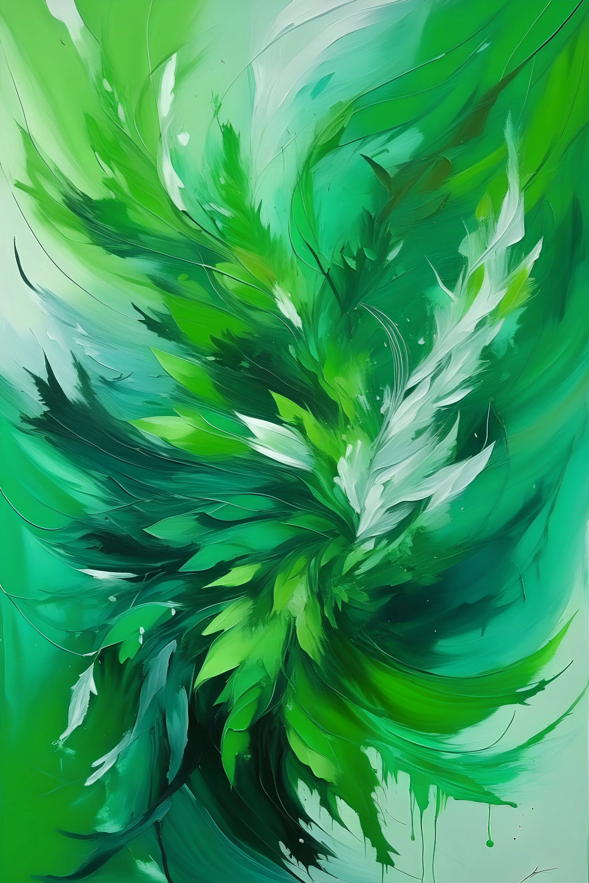 green novia, art painting, elegant, canvas, abstract, high grade, botanical