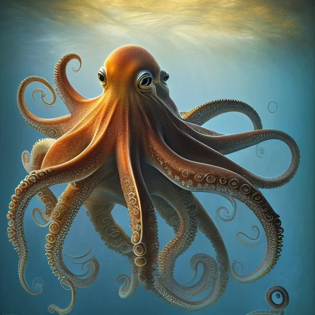 stunning, photoillustrative octopus in an underwater cerulean ocean, artwork, Flickr, 8 k, detailed matte, fine-detailed, high-quality, in the style of George Grie, Anne Dittman, Anne Stokes, Lisa Parker, Selina French, alphonse mucha