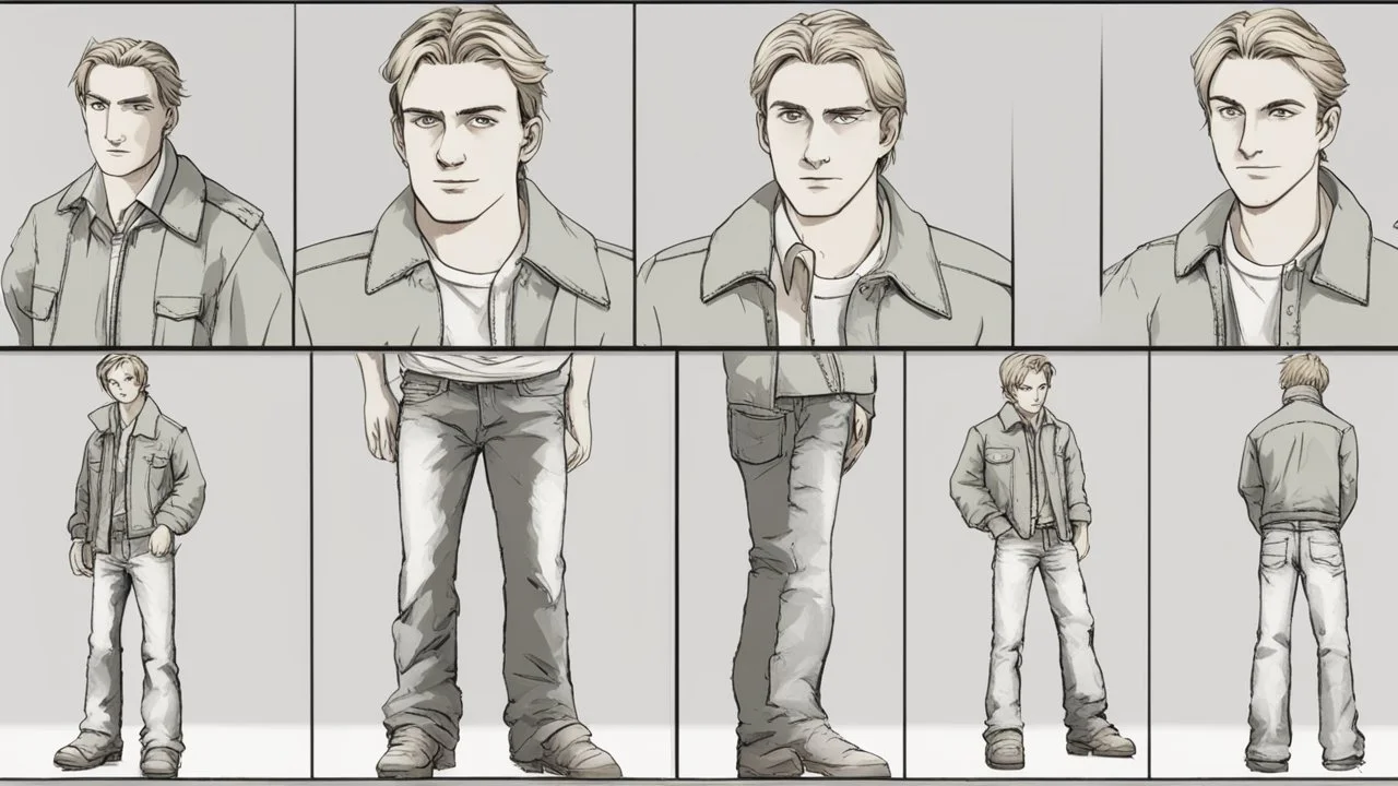 George is estimated to be 20 years of age (as of Broken Sword 1). His trademark appearance consists of blond hair, cut short in the back but left long in the front, as well as jeans with incredibly deep pockets and a blue-green jacket over a white t-shirt.