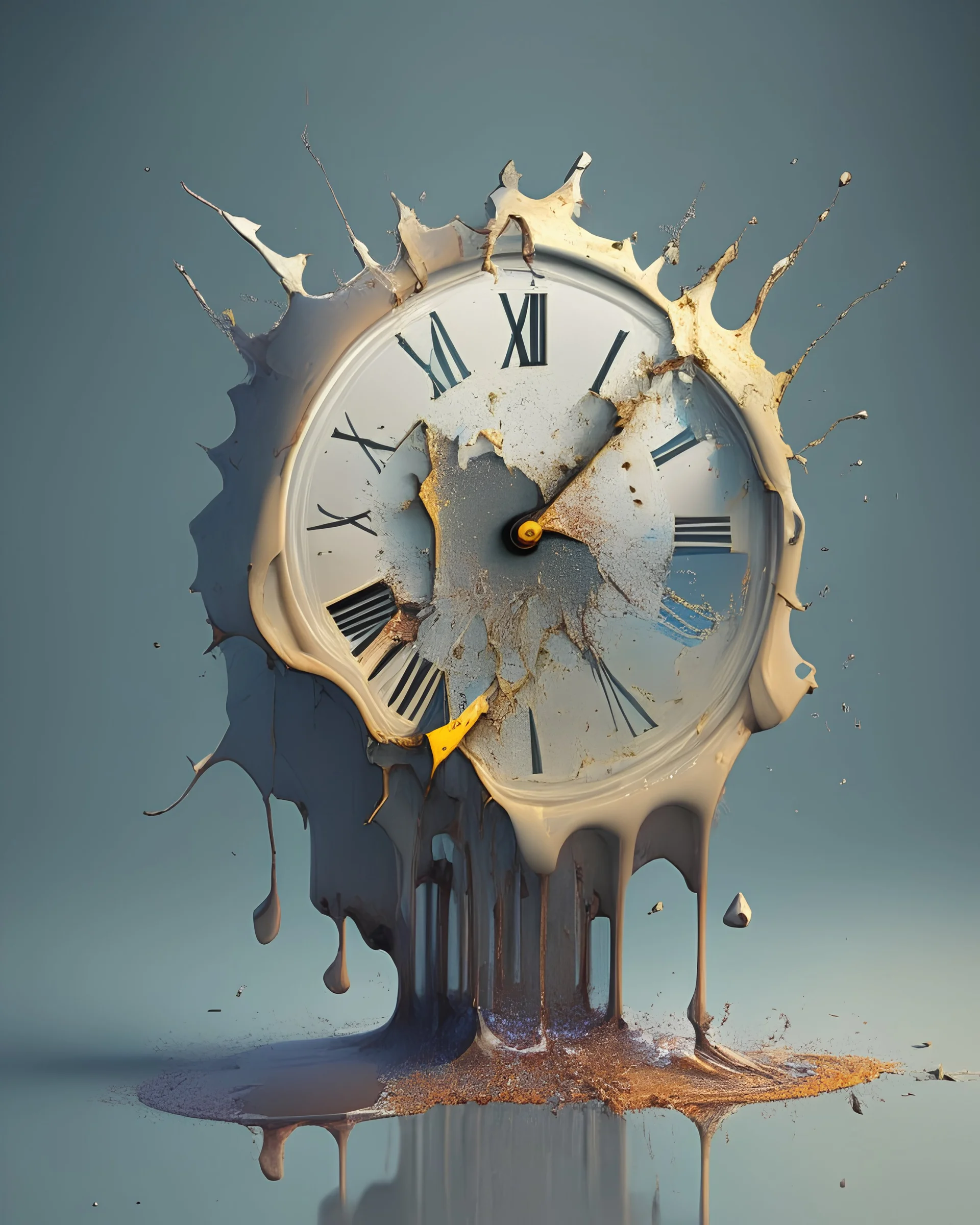 Clock with a broken, melting design