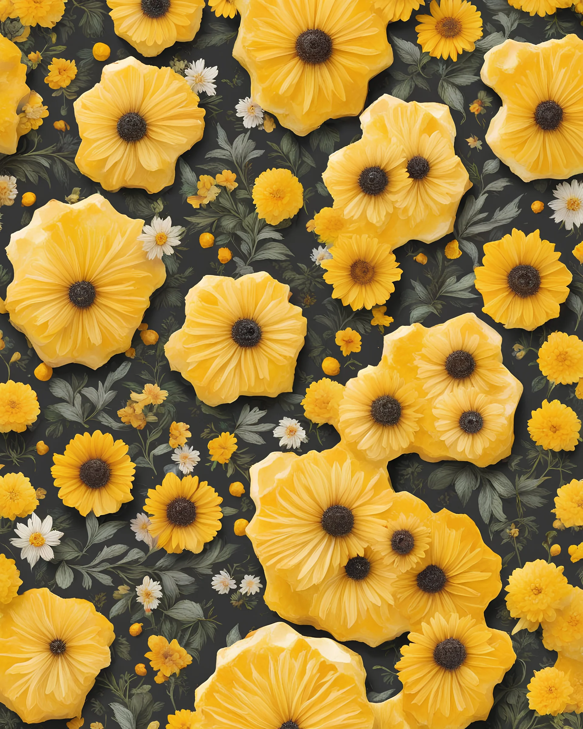 honeycomb and borja on yellow floral background