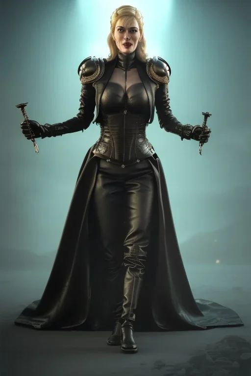 Cersei Lannister as evil mistress in black leather, dominatrix, bdsm, busty, cleavage, curvy, lena headay, angry, stern look. character design by cory loftis, fenghua zhong, ryohei hase, ismail inceoglu and ruan jia. unreal engine 5, artistic lighting, highly detailed, photorealistic, fantasy