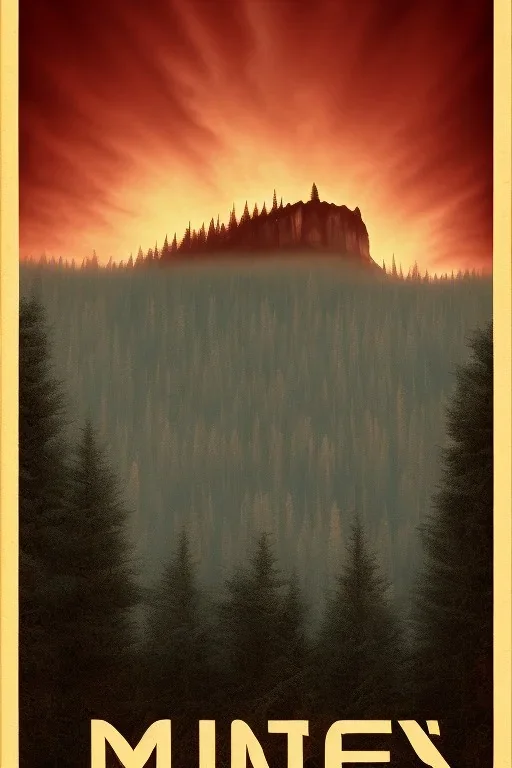 "Twin Peaks" movie poster, woods, mist, mountain, by david lynch