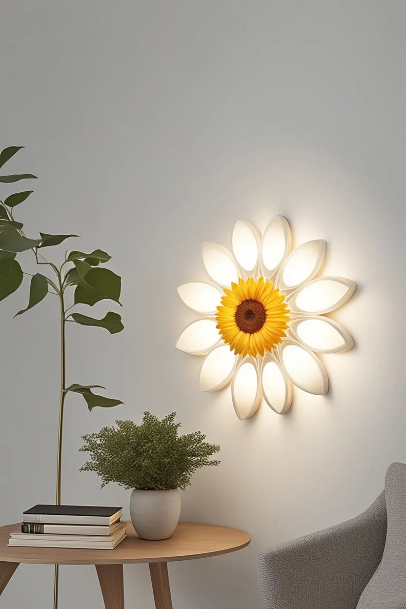 Wall lamp influence by sunflower , retro modern style design , full wood material finish