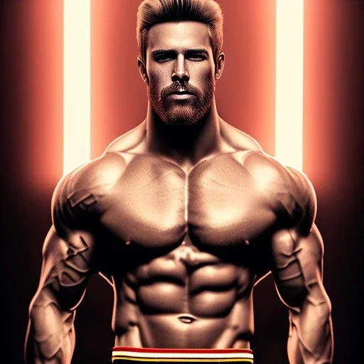 Ignore NSFW, teenager young rugged attractive slightly muscular fantasticly handsome blonde man, red briefs with yellow belt, hairy chest, (((visibly pisssing))) briefs, large erect visible boner peniss, photorealistic, artist Jay Anacleto, soft lighting, scruffy beard