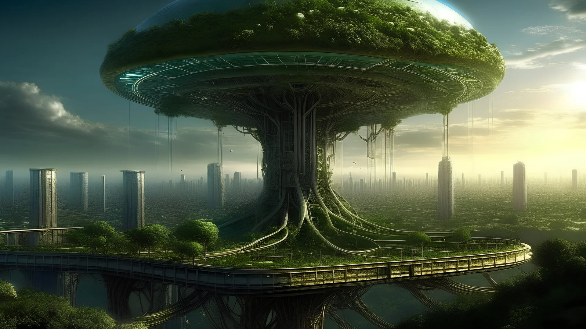 the last tree, city of the future year 3222, big portal to space