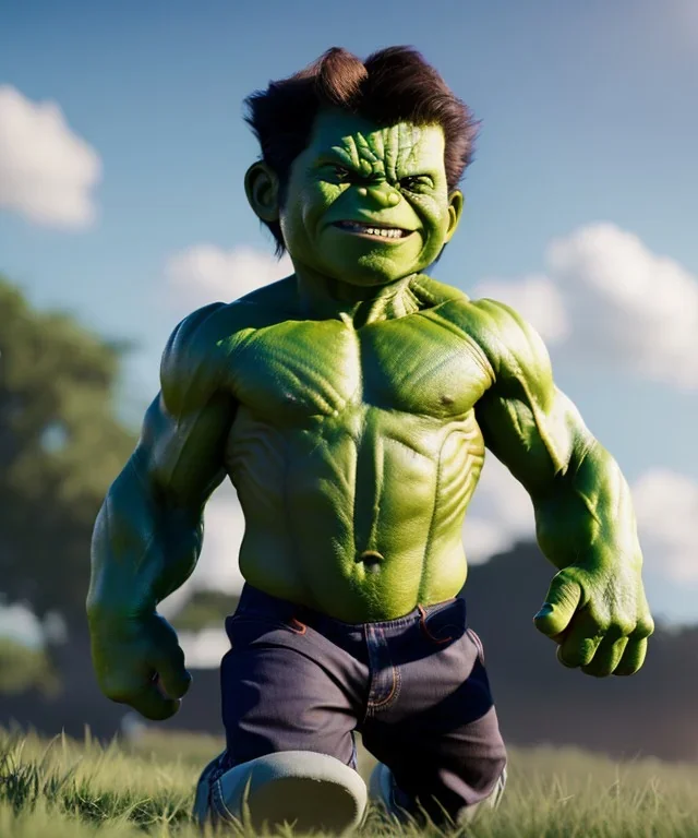 Hulk toddler, full body, dramatic lighting, hyper realistic