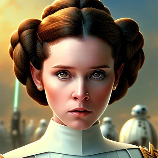 photorealistic princess leia in star wars ,braided hair, illustration on coarse canvas by <Thomas Kinkade>, ornate and intricate details , soft smooth lighting, ultra detailed concept art,