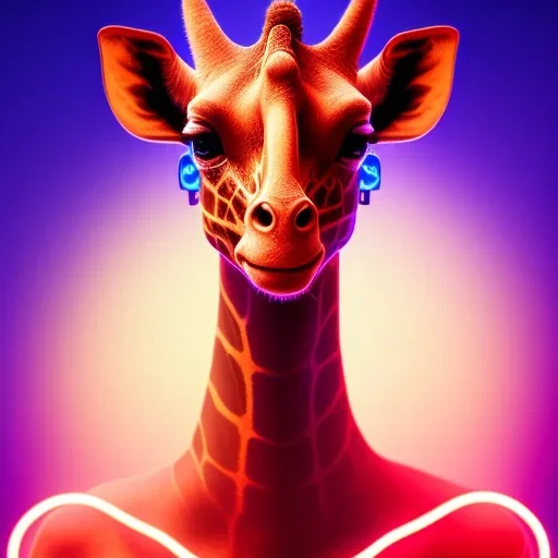 A beautiful portrait of a cyborg giraffe orange neon color scheme, high key lighting, volumetric light high details psychedelic background