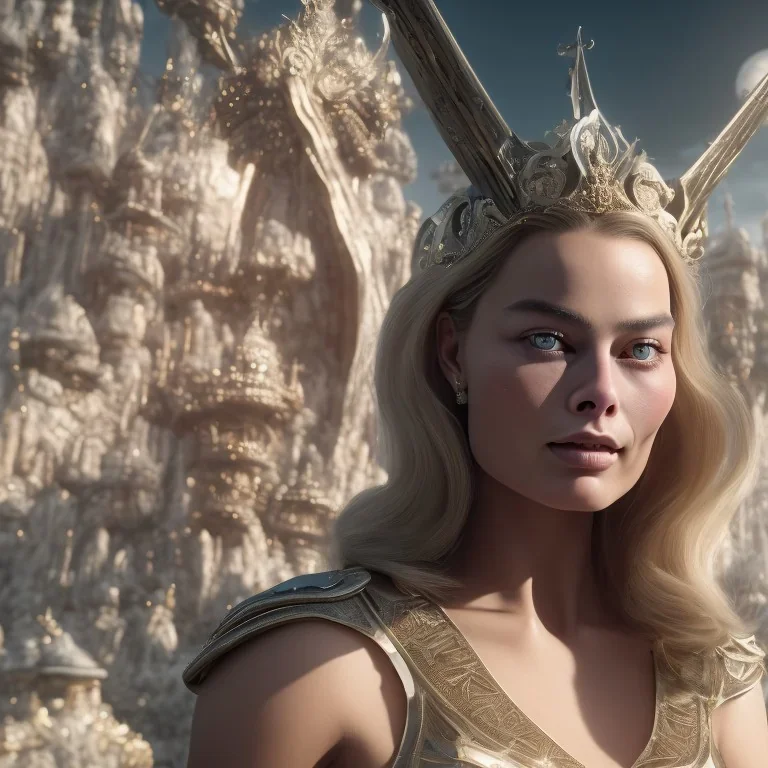 perfect face margot robbie, big boobs long black hair, Unreal Engine 5, highly detailed, highest quality, digital painting, complex 3d render, unreal engine render, insane detail, intricate photograph quality, magnificent, majestic, highly intricate, Realistic photography, grand hall, wicked throne, holding scepter, crown of barbwire, dark color palette, metallic, highly detailed, highest quality, digital painting