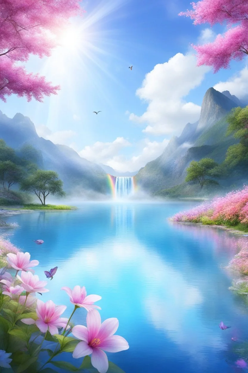fantastic,Beautiful garden, flowers,rainbows