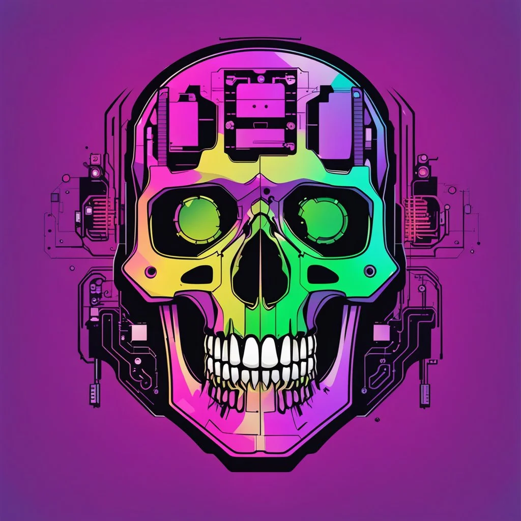 FLAT VECTOR LAYERED IMAGE OF CYBERNETIC SKULL PARTS IN A SCHEMATIC