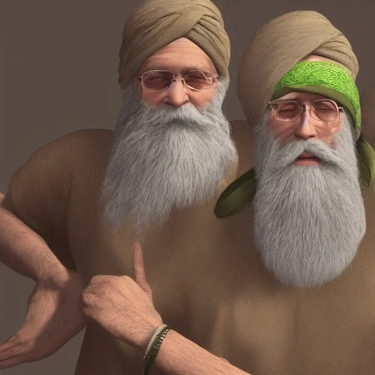 An old man with a long beard old Arabic and green Turkish turban feature ray tracing 4k realistic