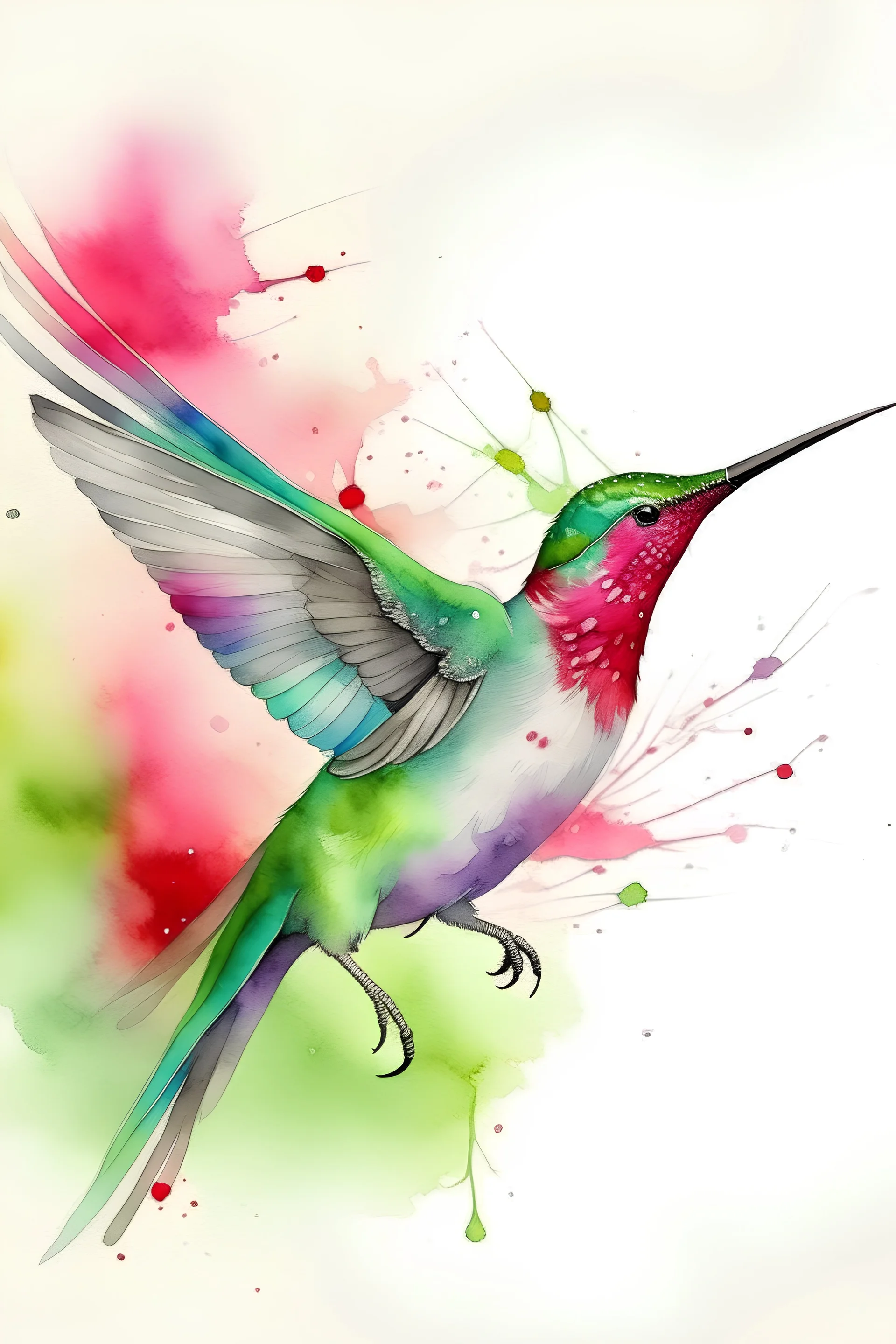 Watercolor pastel hummingbird